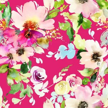 Seamless pattern with flowers watercolor. Stock Illustration