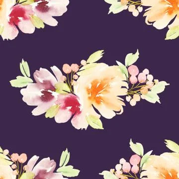 Seamless pattern with flowers watercolor Stock Illustration