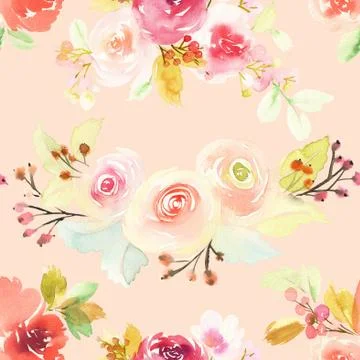 Seamless pattern with flowers watercolor Stock Illustration