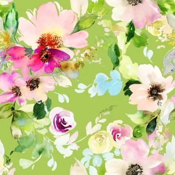 Seamless pattern with flowers watercolor Stock Illustration