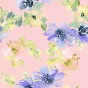 Seamless pattern with flowers watercolor Stock Illustration
