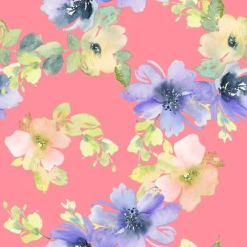 Seamless pattern with flowers watercolor Stock Illustration