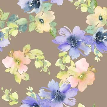 Seamless pattern with flowers watercolor Stock Illustration