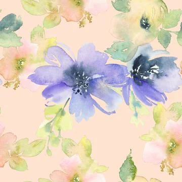Seamless pattern with flowers watercolor Stock Illustration
