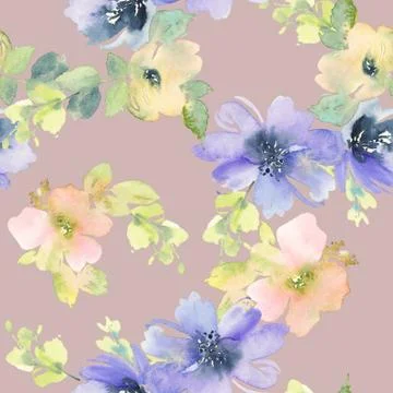 Seamless pattern with flowers watercolor Stock Illustration