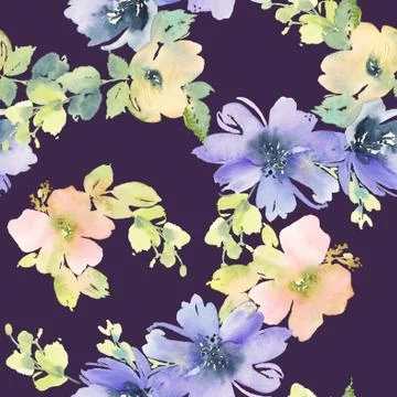Seamless pattern with flowers watercolor Stock Illustration