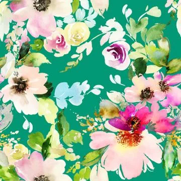 Seamless pattern with flowers watercolor Stock Illustration