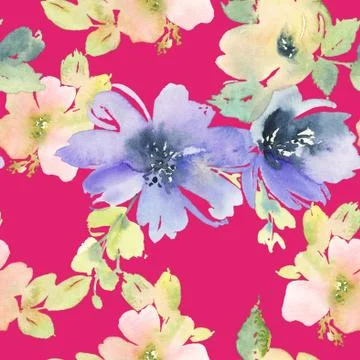 Seamless pattern with flowers watercolor Stock Illustration