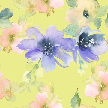 Seamless pattern with flowers watercolor Stock Illustration