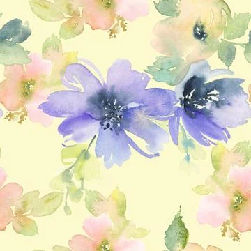 Seamless pattern with flowers watercolor Stock Illustration