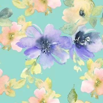 Seamless pattern with flowers watercolor Stock Illustration