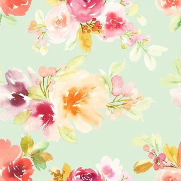 Seamless pattern with flowers watercolor Stock Illustration