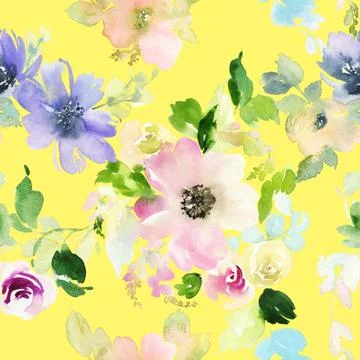 Seamless pattern with flowers watercolor Stock Illustration