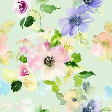 Seamless pattern with flowers watercolor Stock Illustration