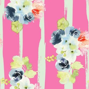 Seamless pattern with flowers watercolor Stock Illustration