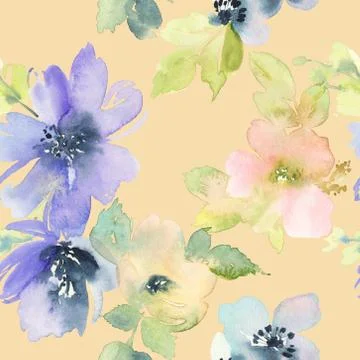 Seamless pattern with flowers watercolor Stock Illustration