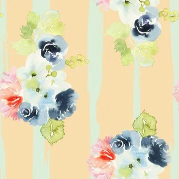 Seamless pattern with flowers watercolor Stock Illustration