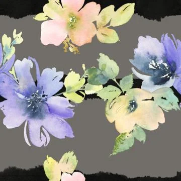 Seamless pattern with flowers watercolor Stock Illustration