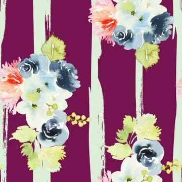 Seamless pattern with flowers watercolor Stock Illustration