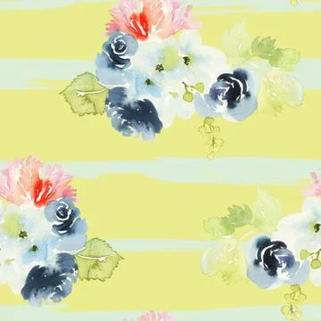 Seamless pattern with flowers watercolor Stock Illustration