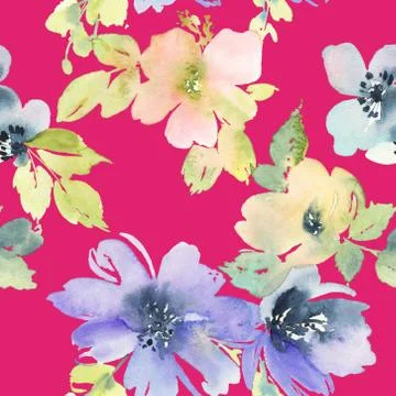 Seamless pattern with flowers watercolor Illustrazione stock