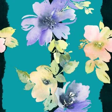 Seamless pattern with flowers watercolor Stock Illustration