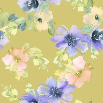 Seamless pattern with flowers watercolor Stock Illustration