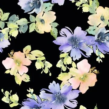 Seamless pattern with flowers watercolor Stock Illustration