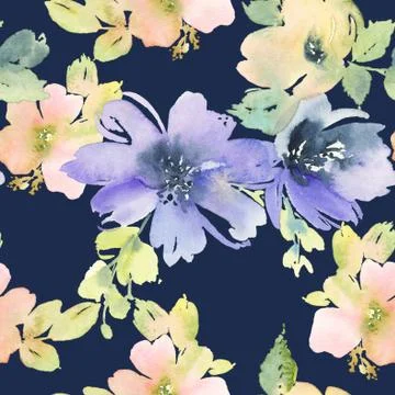 Seamless pattern with flowers watercolor Stock Illustration