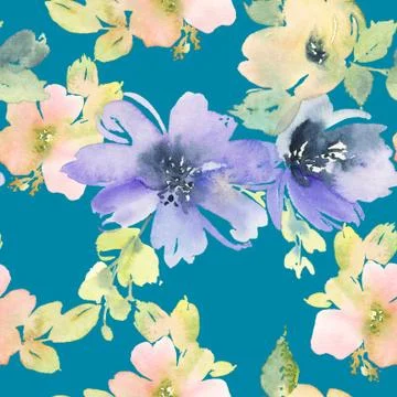 Seamless pattern with flowers watercolor Stock-Illustration