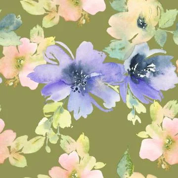 Seamless pattern with flowers watercolor Illustrazione stock