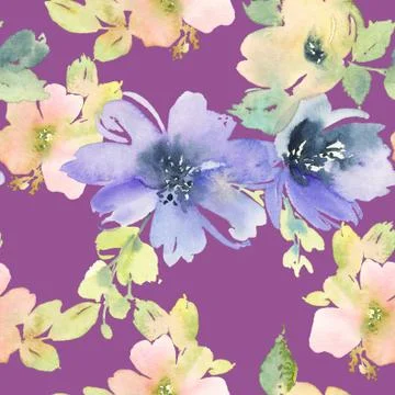 Seamless pattern with flowers watercolor Stock Illustration