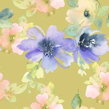 Seamless pattern with flowers watercolor Stock Illustration