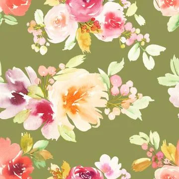 Seamless pattern with flowers watercolor Stock Illustration