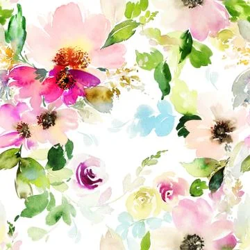 Seamless pattern with flowers watercolor Stock Illustration