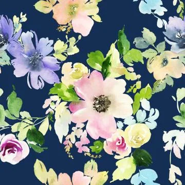 Seamless pattern with flowers watercolor Stock Illustration