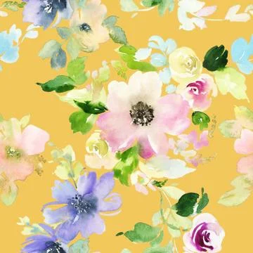 Seamless pattern with flowers watercolor Stock Illustration