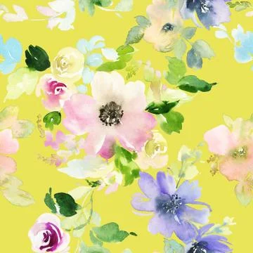 Seamless pattern with flowers watercolor Stock Illustration