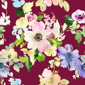 Seamless pattern with flowers watercolor Illustrazione stock