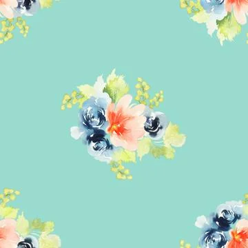 Seamless pattern with flowers watercolor Stock Illustration