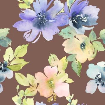 Seamless pattern with flowers watercolor Stock Illustration