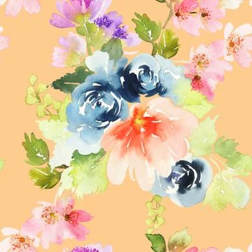 Seamless pattern with flowers watercolor Illustrazione stock
