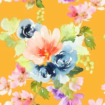 Seamless pattern with flowers watercolor Stock Illustration