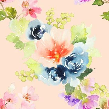 Seamless pattern with flowers watercolor Stock Illustration