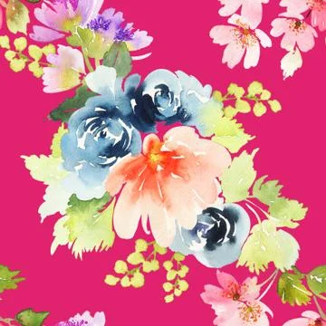 Seamless pattern with flowers watercolor Stock Illustration