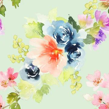 Seamless pattern with flowers watercolor Stock Illustration
