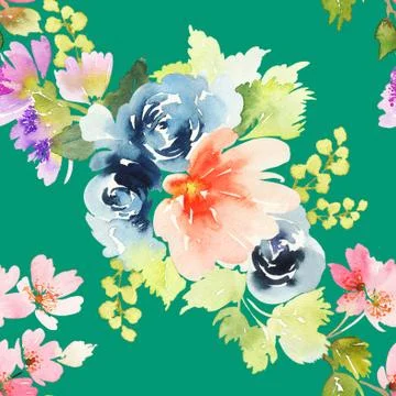 Seamless pattern with flowers watercolor Stock Illustration