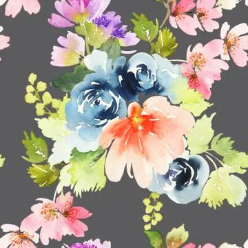 Seamless pattern with flowers watercolor Stock-Illustration