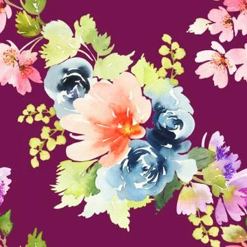 Seamless pattern with flowers watercolor Stock Illustration