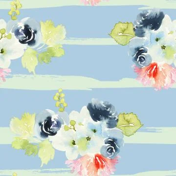 Seamless pattern with flowers watercolor Illustrazione stock